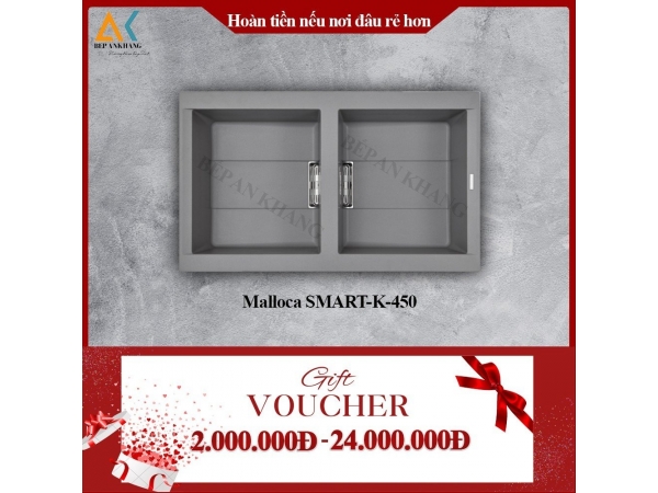 Chậu  Rửa Chén 2 Hộc Malloca Inox 304 SMART K-450 - Made in Trung Quốc