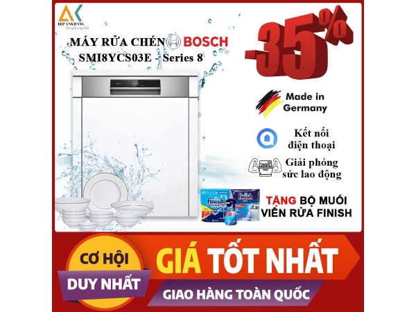 Máy rửa chén âm tủ Bosch SMI8YCS03E 14 bộ Seri 8 - Sấy Zeolith, Đức