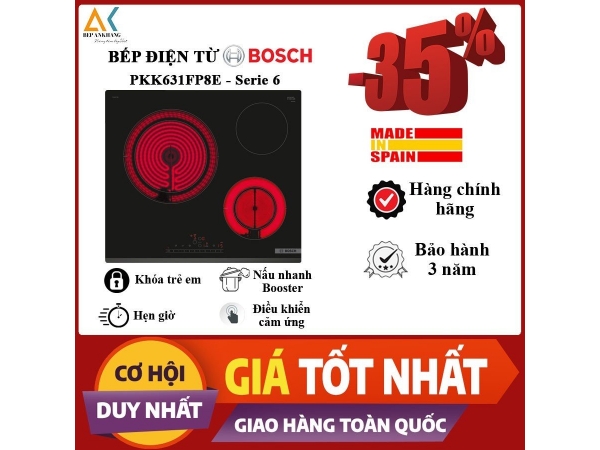 Bếp điện Bosch 3 vùng nấu serie 6  PKK631FP8E 