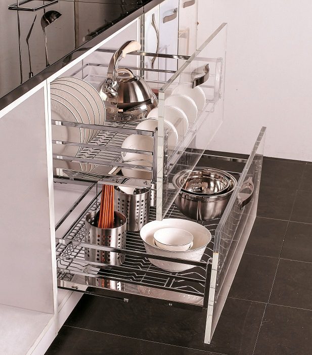 Ngăn kéo đa năng để bát đĩa, xoong nồi, giảm chấn gắn liền chất liệu Inox