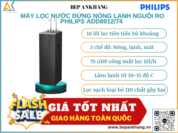 Máy lọc nước đứng nóng lạnh mát RO Philips ADD8912/74 - 10 lõi lọc - Thương hiệu Hà Lan