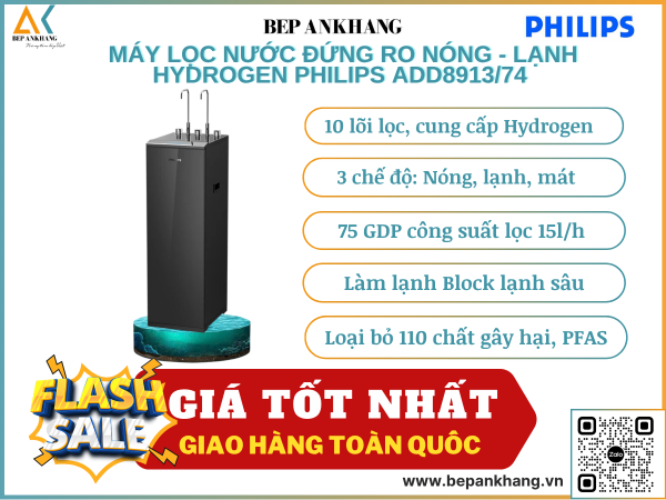 Máy lọc nước đứng nóng lạnh RO Hydrogen Philips ADD8913/74 - 10 lõi lọc - Thương hiệu Hà Lan