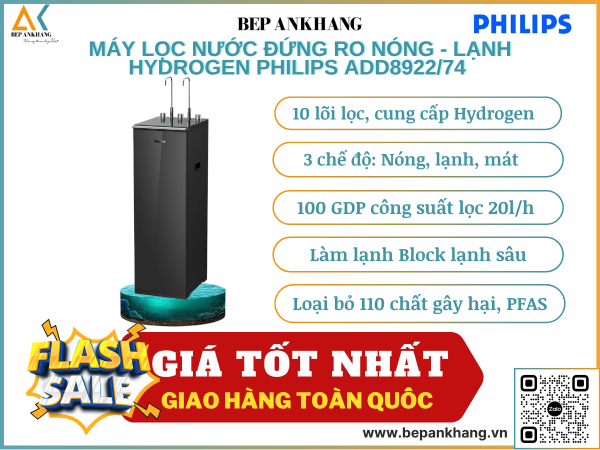 Máy lọc nước đứng nóng lạnh RO Hydrogen Philips ADD8922/74 - 10 lõi lọc - Thương hiệu Hà Lan