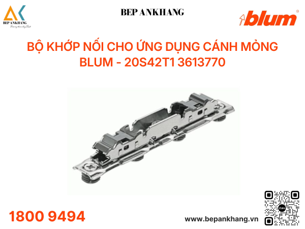 Bộ khớp nối cho ứng dụng cánh mỏng Blum - 20S42T1 3613770  ( Cần 2 cái cho mỗi bộ )