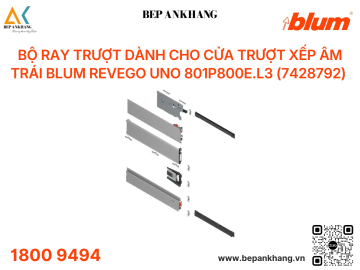Bộ ray trượt dành cho cửa trượt xếp âm trái Blum REVEGO uno 801P800E.L3 (7428792) - NL=800 mm