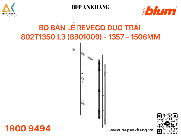 Bộ bản lề Blum REVEGO duo Trái 802T1350.L3 (8801009) - 1357 – 1506mm