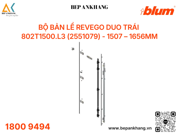 Bộ bản lề Blum REVEGO duo Trái 802T1500.L3 (2551079) - 1507 – 1656mm
