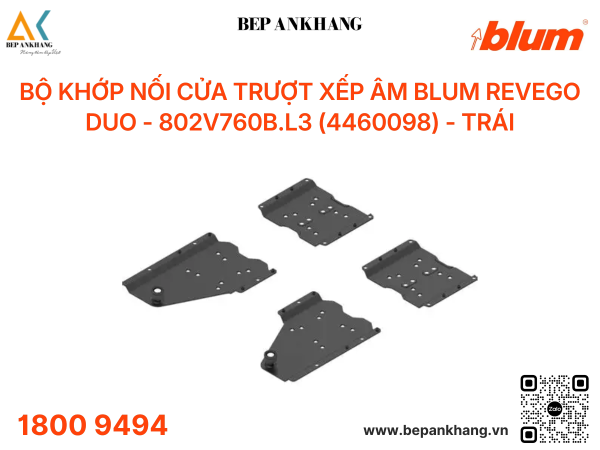 Bộ khớp nối cửa trượt xếp âm Blum REVEGO DUO - 802V760B.L3 (4460098) - Trái