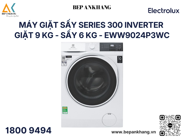 Máy giặt sấy Series 300 Inverter giặt 9 kg - sấy 6 kg - EWW9024P3WC