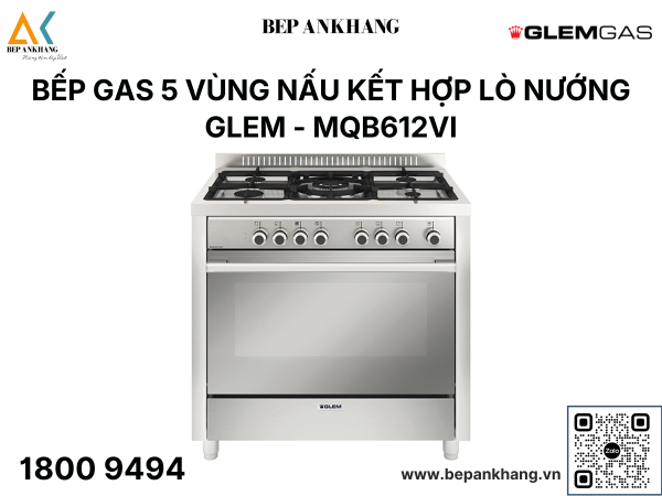 Bếp Gas 5 Vùng Nấu Kết Hợp Lò Nướng Glem MQB612VI 90 Cm- Nhập Khẩu Ý