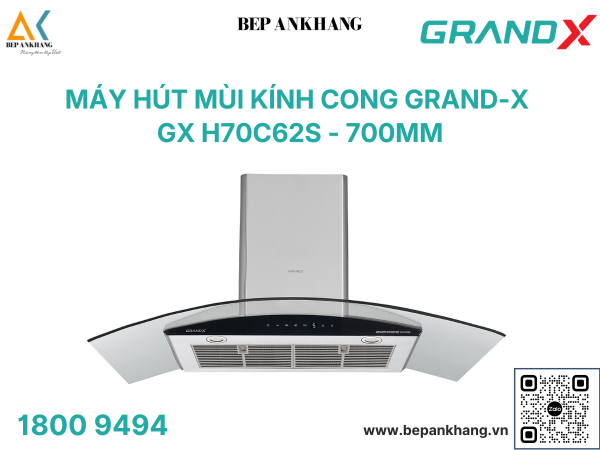Hút mùi áp tường kính cong Grand X GX H70C62B - Made in Malaysia