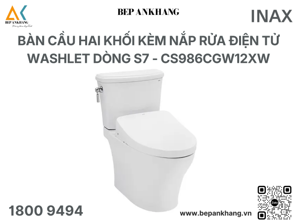 Bàn cầu hai khối kèm nắp rửa điện tử WASHLET dòng S7 CS986CGW12