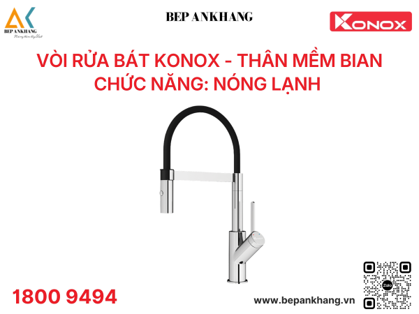 Vòi rửa bát Konox thân mềm Bian - Chức năng: Nóng - Lạnh 