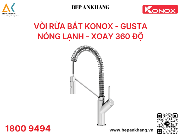 Vòi rửa bát Konox dây rút Gusta - Nóng lạnh