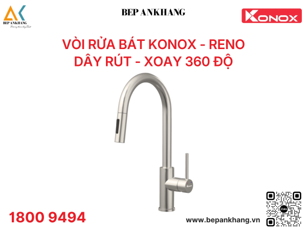 Vòi rửa bát Konox - Reno - Dây rút - xoay 360 độ