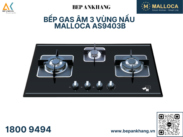 Bếp Gas Âm 3 Vùng Nấu Malloca AS 9503B 