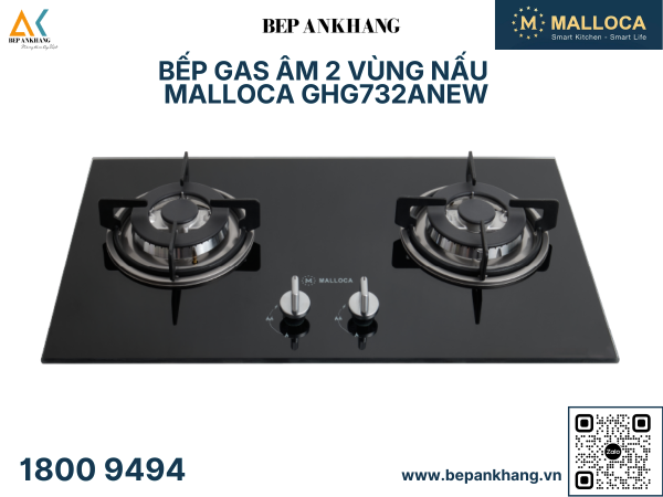 Bếp Gas Âm 2 Vùng Nấu Malloca GHG732ANEW