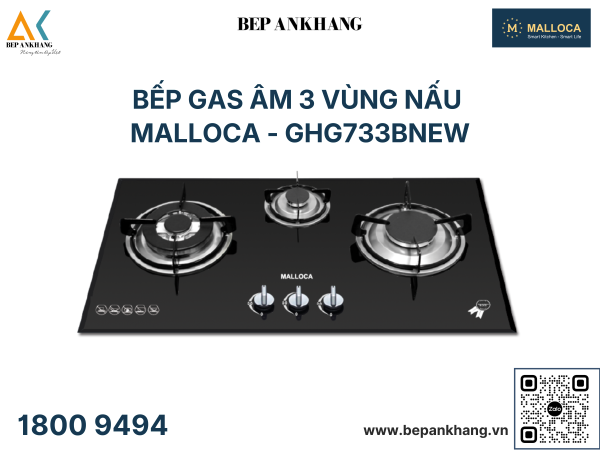 Bếp Gas Âm 3 Vùng Nấu Malloca GHG 733B NEW 