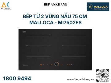 Bếp từ 2 vùng nấu Malloca - MI7502ES - Mặt kính EuroKera Onyka