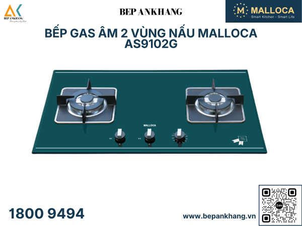 Bếp gas âm 2 vùng nấu Malloca AS9102G