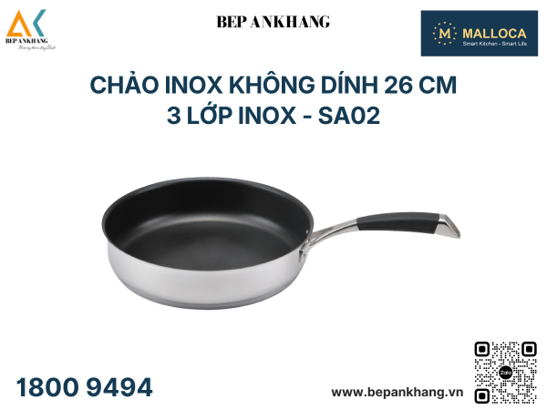 Chảo Inox không dính Malloca 26 cm 3 Lớp inox - SA02