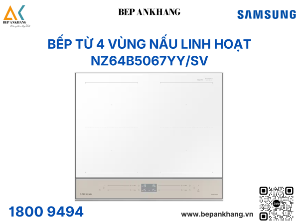 Bếp từ 4 vùng nấu nấu NZ64B5067YY/SV - Linh Hoạt Dual Flex Zone 7400W Trắng / Nâu Beige     